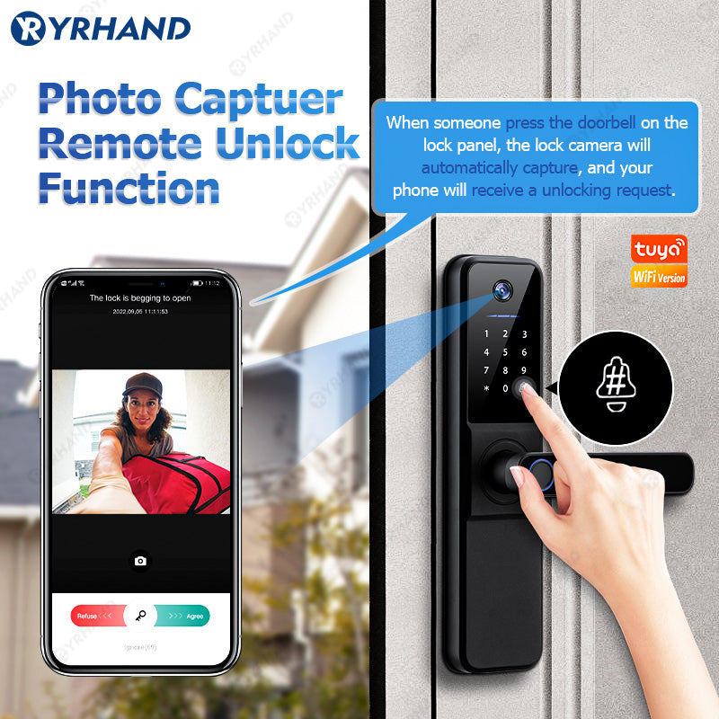 YRHAND H01PRO fechadura eletronica Tuya Wifi Digital Electronic Smart Door Lock With Biometric Camera Fingerprint IP66 Smart Lock