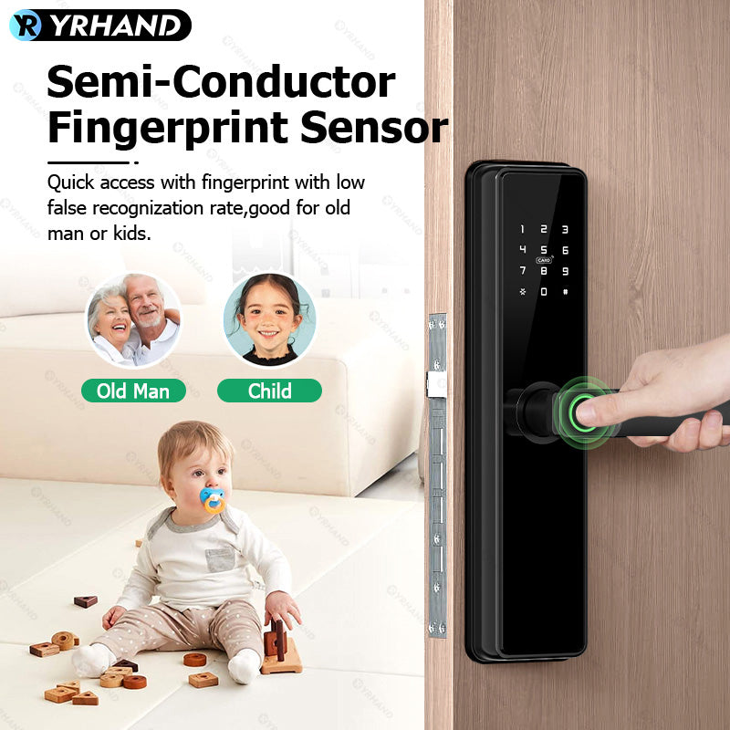 B2-YRHAND Tuya WIFI Smart Fingerprint Door Lock with 4585 Mortise, with 5-in-1 Unlock Methods,Security Intelligent Lock Biometric Electronic Gate Lock for Hotel/Office/Apartment