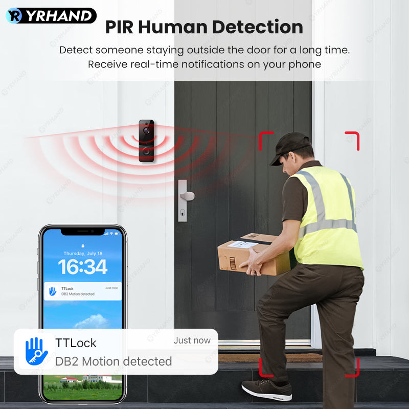 YRHAND DB2 TTLock Video Intercom Doorbell Camera 2MP 1080P HD PIR Motion Detection Two-Way Audio Night Vision Wireless Door Bell with Chime