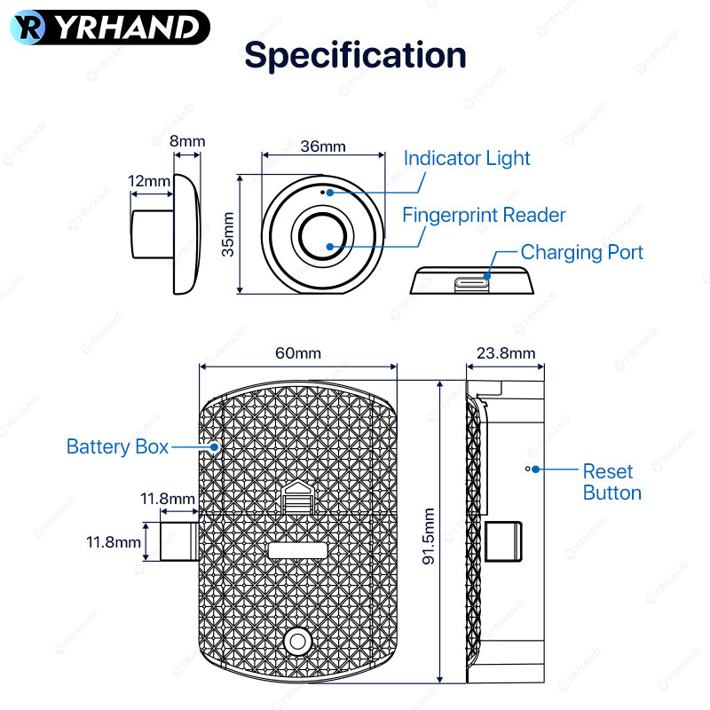 YRHAND 1667-5Z Fingerprint Drawer Lock Fingerprint Cabinet Lock for Valuable Private Storage Home or Office Drawers cabinets wardrobes