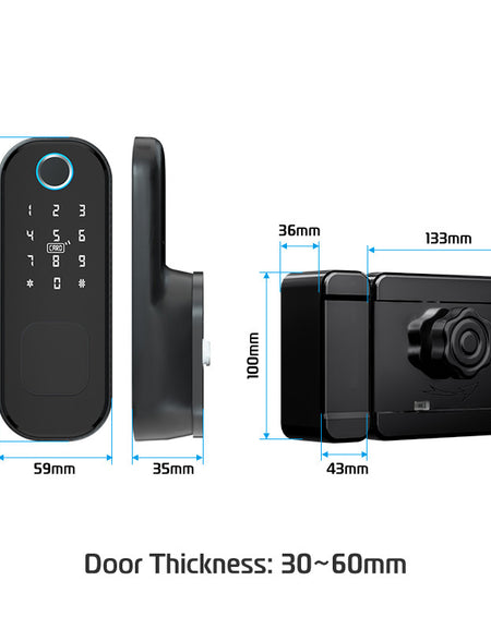 R5-Keyless Smart Door Lock TTLock App Electric Rim Lock Biometrics Fingerprint Door Lock with IC Card / Password Key Unlock
