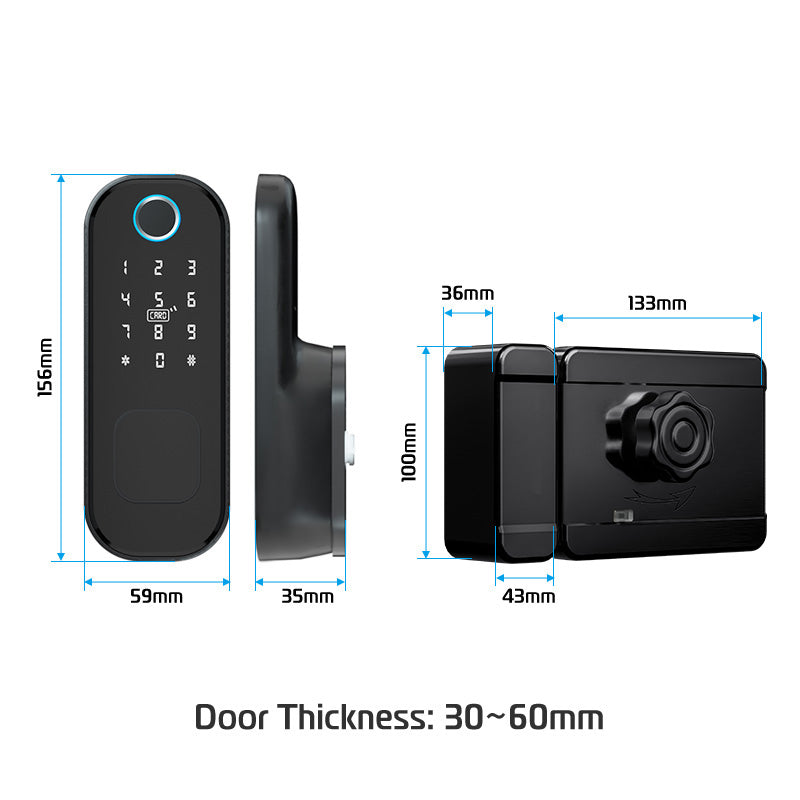 R5-Keyless Smart Door Lock TTLock App Electric Rim Lock Biometrics Fingerprint Door Lock with IC Card / Password Key Unlock
