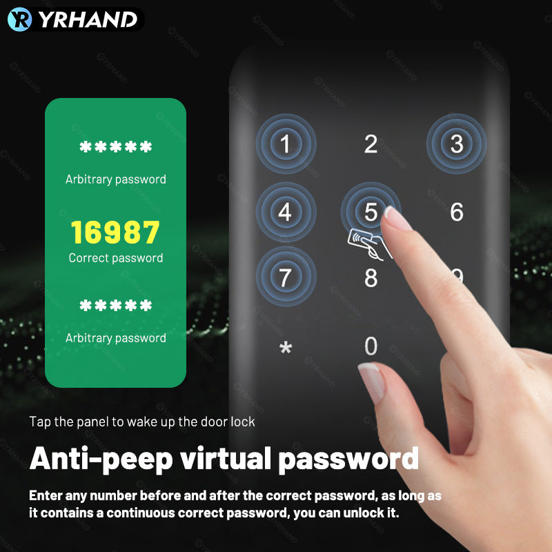 K9A-TUYA App Electronic Smart Door Lock with Handle, Smart Home Kits,Intelligent Keyless Entry Door Lock with Biometric Fingerprint/RFID Card/Password/Key Unlock