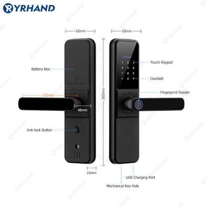 YRHAND H01 Tuya wifi App Unlock fechadura Biometric eletronica digital Waterpoof Fingerprint IC card Smart Door Lock for Home