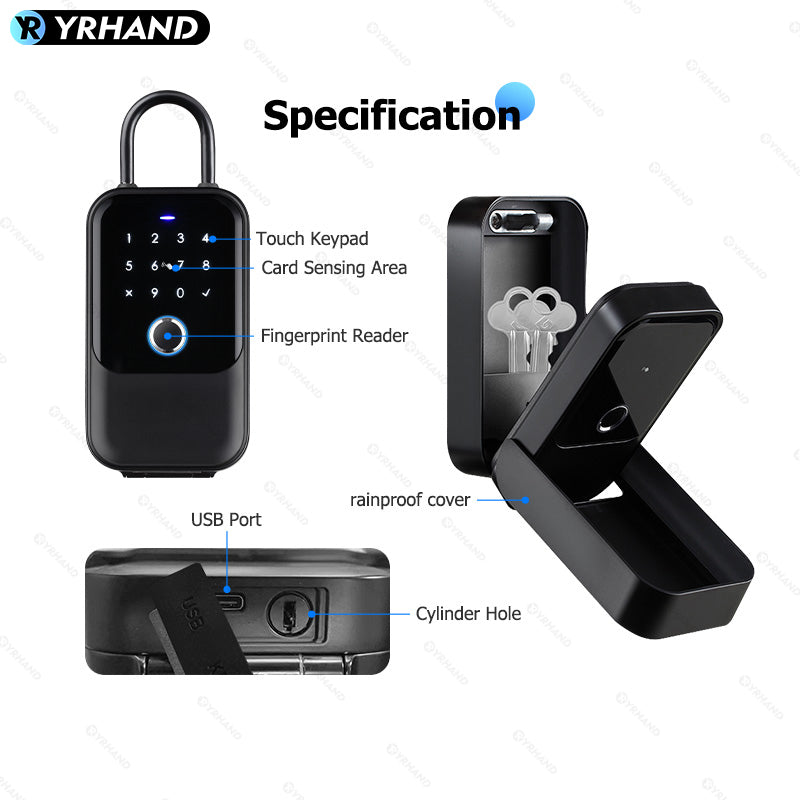 K5-New Wall Mounted Key Lock Box,TTlock App Control,Electronic Fingerprint Lock Box with Access Card,Manual Keys,Share eKey and Passcode Unlock,IPX5,Bluetooth Wireless Lock Box for for Indoor Outdoor Home Office