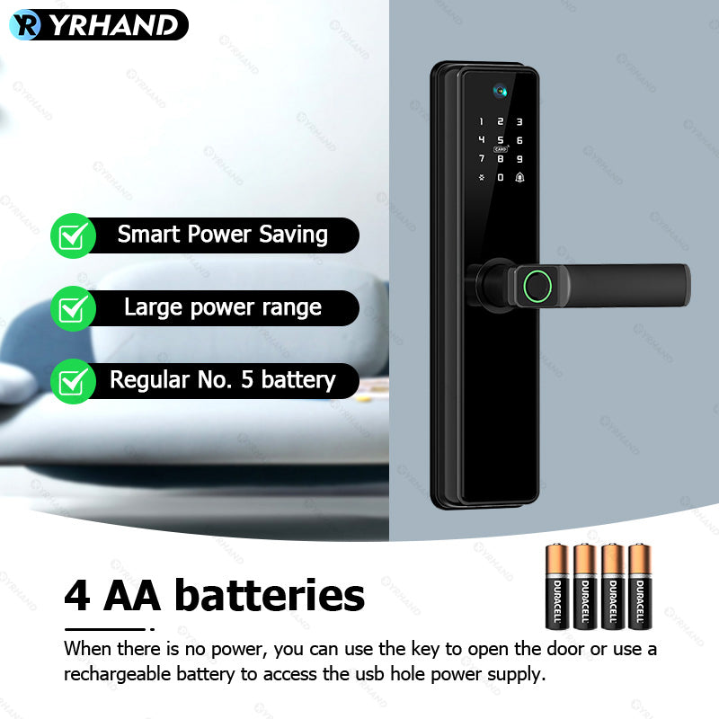 B2pro-Tuya App Biometric Smart Door Lock With Camera,with 4585 mortise,Electric Fingerprint Door Lock Security Intelligent Lock for Hotel Apartment