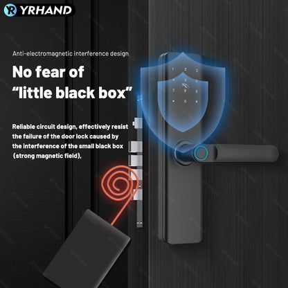 K9A-TUYA App Electronic Smart Door Lock with Handle, Smart Home Kits,Intelligent Keyless Entry Door Lock with Biometric Fingerprint/RFID Card/Password/Key Unlock
