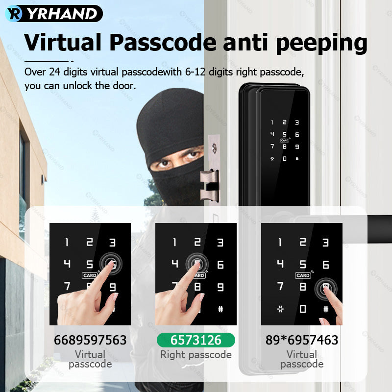 B2-YRHAND Tuya WIFI Smart Fingerprint Door Lock with 4585 Mortise, with 5-in-1 Unlock Methods,Security Intelligent Lock Biometric Electronic Gate Lock for Hotel/Office/Apartment