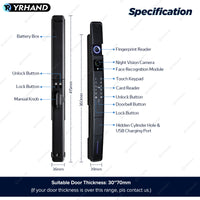 YRHAND A216 3D Face recognition lock Tuya wifi fechadura eletronico digital Waterpoof Visual intercom keyless unlock Sliding Smart Door Lock