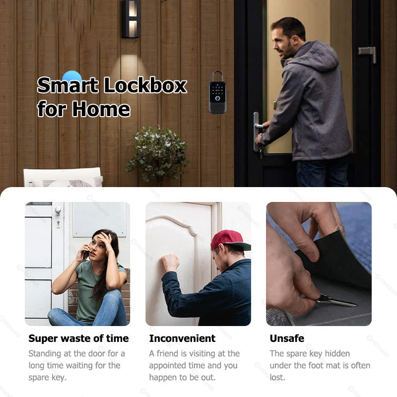 K5-YRHAND Smart Lock Box,Wireless Smart Key Lockbox with TUYA APP Control,Fingerprint, Manual Keys, Access Card,Passcodes Unlock, IPX5 ,Bluetooth Key Box for Home & Office & Garage