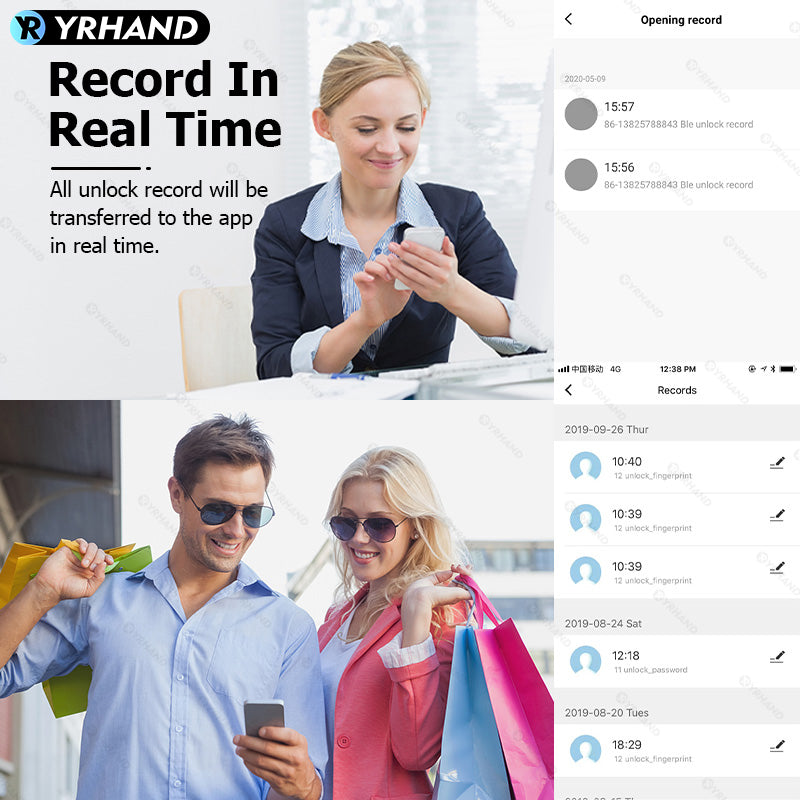 B2-YRHAND Tuya WIFI Smart Fingerprint Door Lock with 4585 Mortise, with 5-in-1 Unlock Methods,Security Intelligent Lock Biometric Electronic Gate Lock for Hotel/Office/Apartment