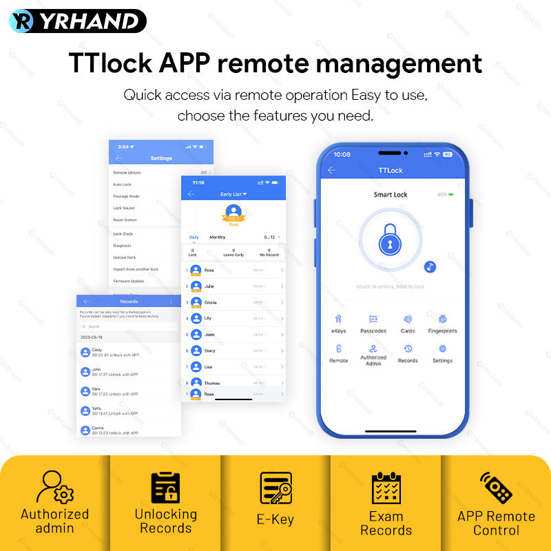 H03-Electronic Smart Door Lock, Intelligent Fingerprint Lock with standard Mortise 4585, Keyless Entry Door Lock with Handle, Code Door lock with Keypad, TTlock App Control