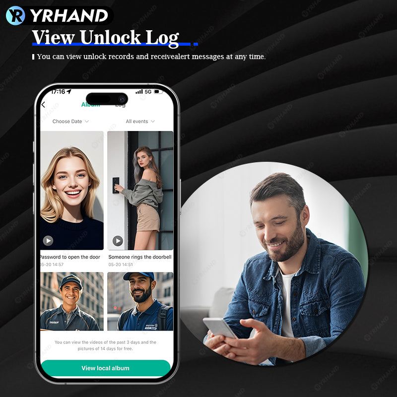 YRHAND F7 Tuya Smart Door Lock ｜3D Face Recognition + 2K Camera + Fingerprint｜Works with Google/Alexa/Security Camera