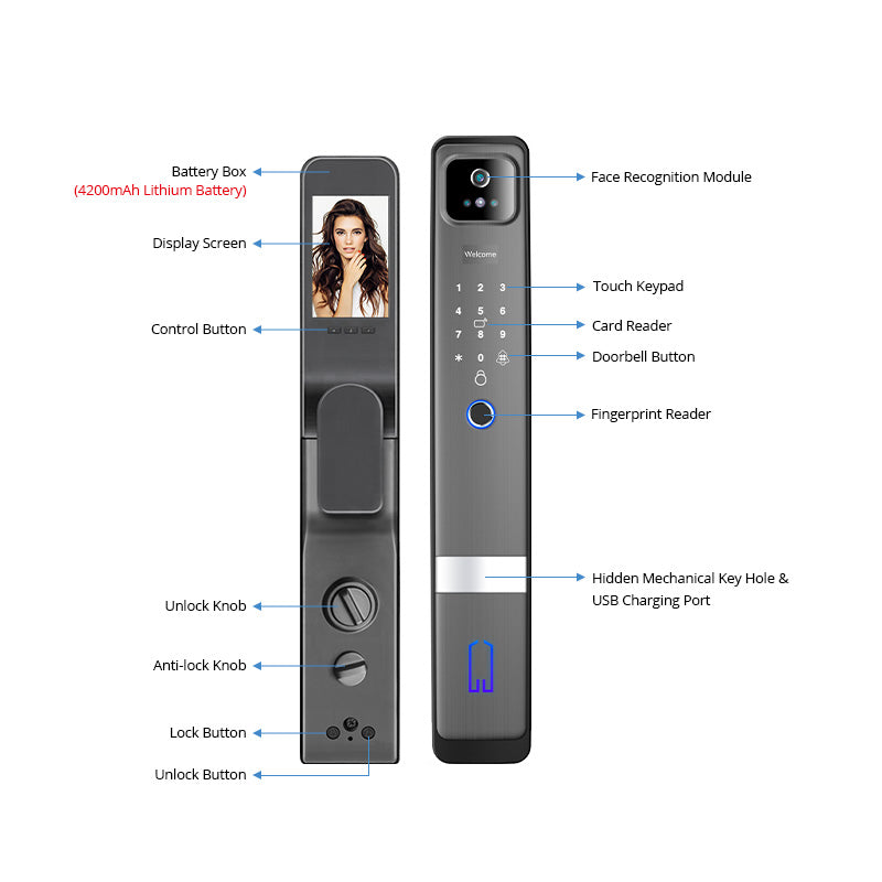 Tuya Camera 3D Face Recognition Smart Door Lock H20