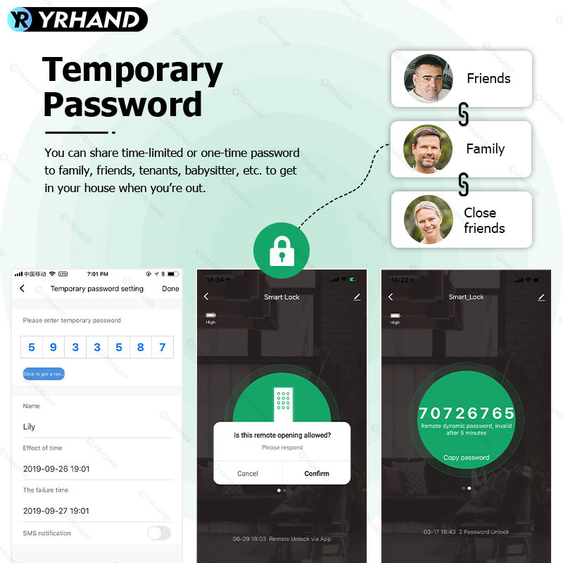 B2-YRHAND Tuya WIFI Smart Fingerprint Door Lock with 4585 Mortise, with 5-in-1 Unlock Methods,Security Intelligent Lock Biometric Electronic Gate Lock for Hotel/Office/Apartment