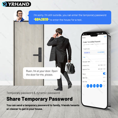 K9A-TUYA App Electronic Smart Door Lock with Handle, Smart Home Kits,Intelligent Keyless Entry Door Lock with Biometric Fingerprint/RFID Card/Password/Key Unlock