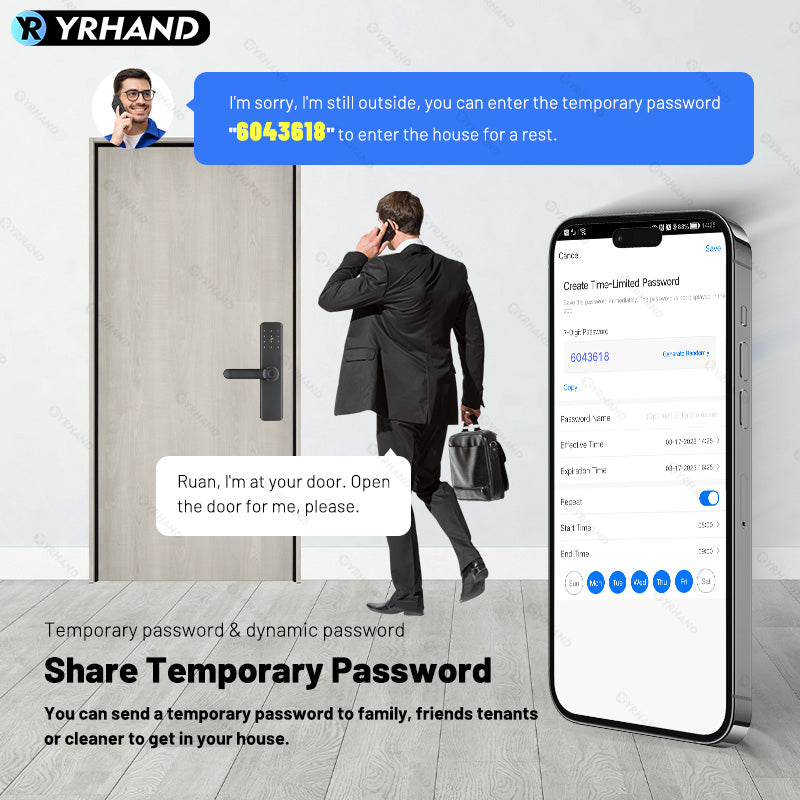 K9A-TUYA App Electronic Smart Door Lock with Handle, Smart Home Kits,Intelligent Keyless Entry Door Lock with Biometric Fingerprint/RFID Card/Password/Key Unlock