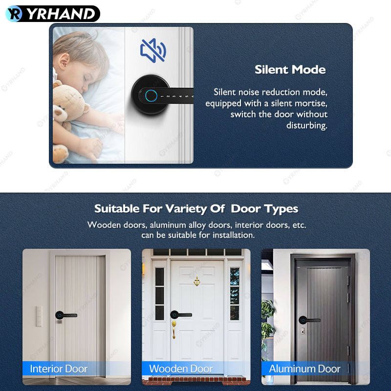 YRHAND X10 Tuya Bluetooth Smart Door Lock APP Remote Unlock 5 In 1 Fingerprint Password IC Card Unlock Digital Lock for Wooden Door