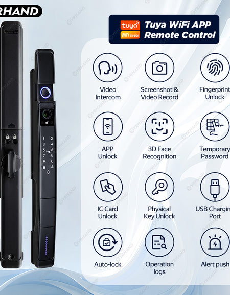 YRHAND A216 3D Face recognition lock Tuya wifi fechadura eletronico digital Waterpoof Visual intercom keyless unlock Sliding Smart Door Lock