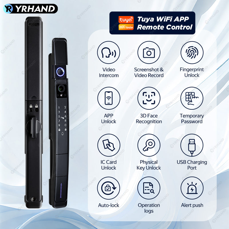 YRHAND A216 3D Face recognition lock Tuya wifi fechadura eletronico digital Waterpoof Visual intercom keyless unlock Sliding Smart Door Lock