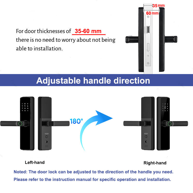 B2-YRHAND Tuya WIFI Smart Fingerprint Door Lock with 4585 Mortise, with 5-in-1 Unlock Methods,Security Intelligent Lock Biometric Electronic Gate Lock for Hotel/Office/Apartment