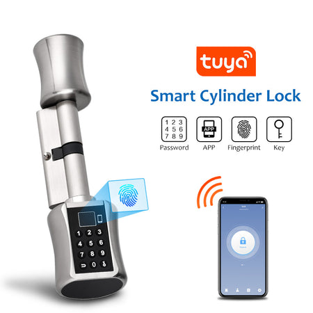 C001D-Adjustable Electronic Fingerprint Smart Door Lock,Smart Cylinder Lock with Tuya App Remote Control,with Password / Key Unlock