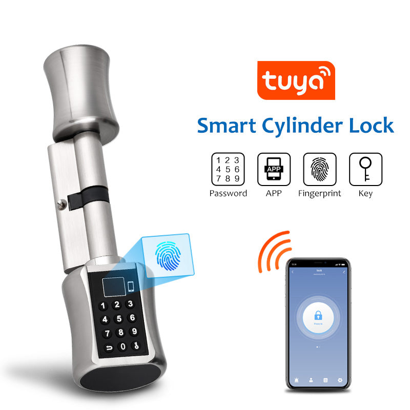 C001D-Adjustable Electronic Fingerprint Smart Door Lock,Smart Cylinder Lock with Tuya App Remote Control,with Password / Key Unlock