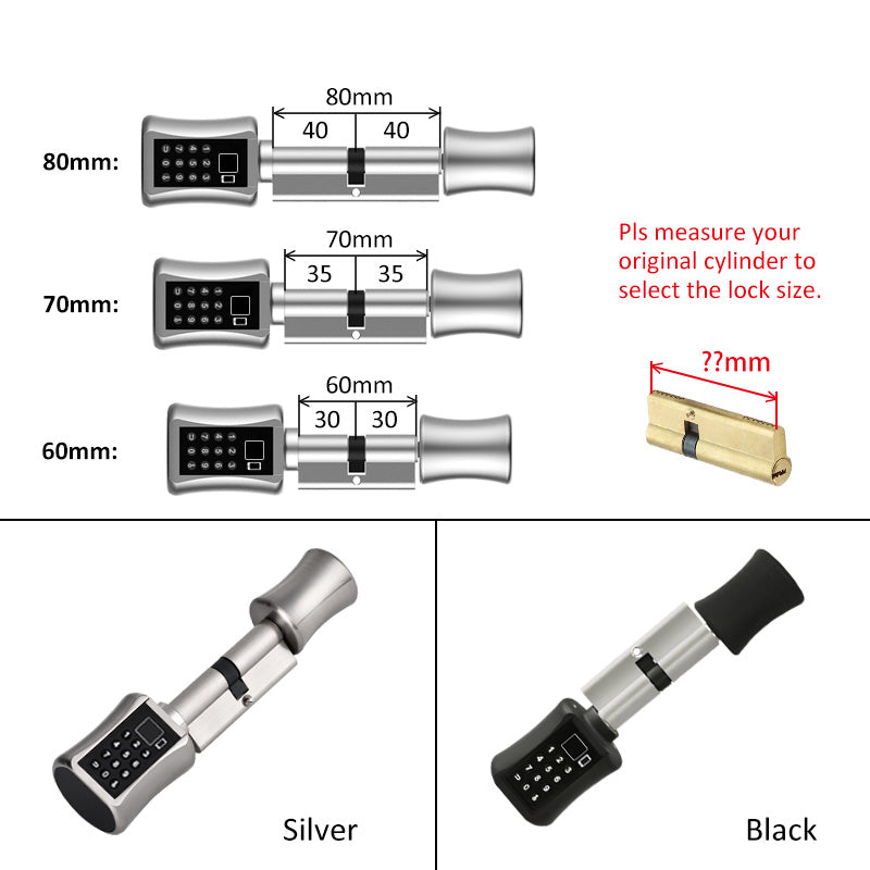 C001D-Adjustable Electronic Fingerprint Smart Door Lock,Smart Cylinder Lock with Tuya App Remote Control,with Password / Key Unlock