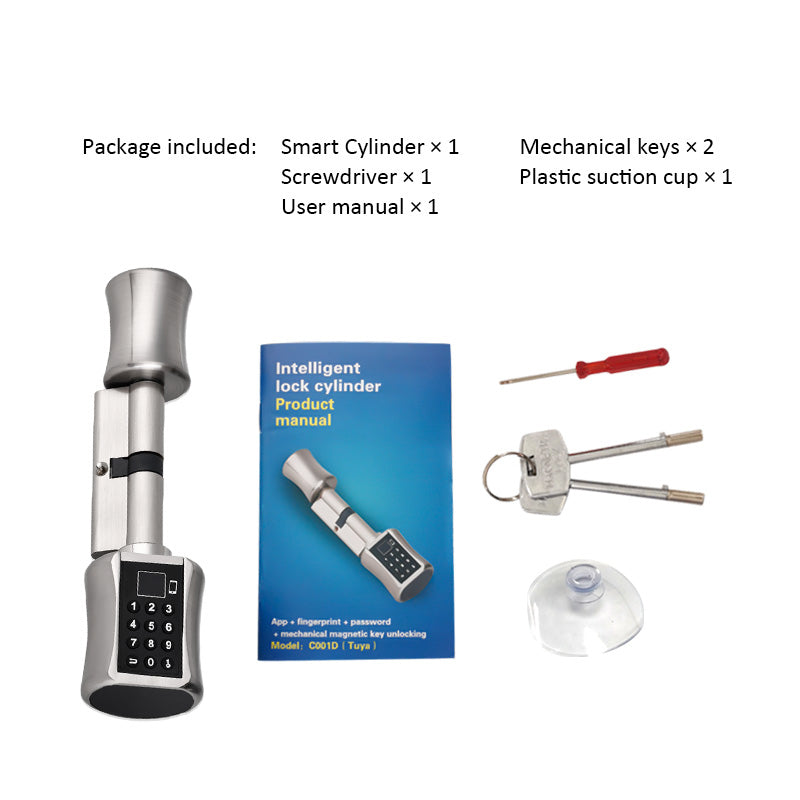 C001D-Adjustable Electronic Fingerprint Smart Door Lock,Smart Cylinder Lock with Tuya App Remote Control,with Password / Key Unlock