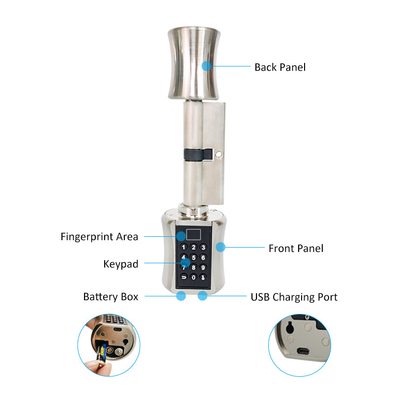 Biometric Fingerprint Smart Cylinder Lock Digital Keypad Code Keyless Lock For Home