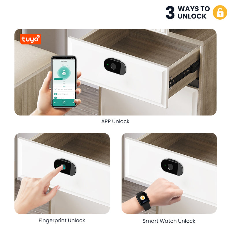 C100-Fingerprint Smart Cabinet Lock,TUYA App Biometric Keyless Entry Remote Access Drawer Filing Cabinet Furniture Cupboard Locks,Black