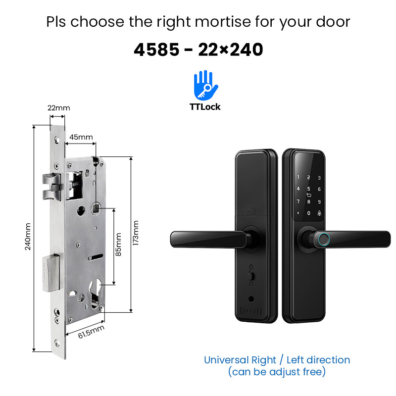 DG01-New Fingerprint Smart Door Lock with 4585 Mortise,5-in-1 Unlock Methods Keyless Door Lock, Secure Keyless Entry, Interchangeable Handles Left and Right,TTLock App Remote Control