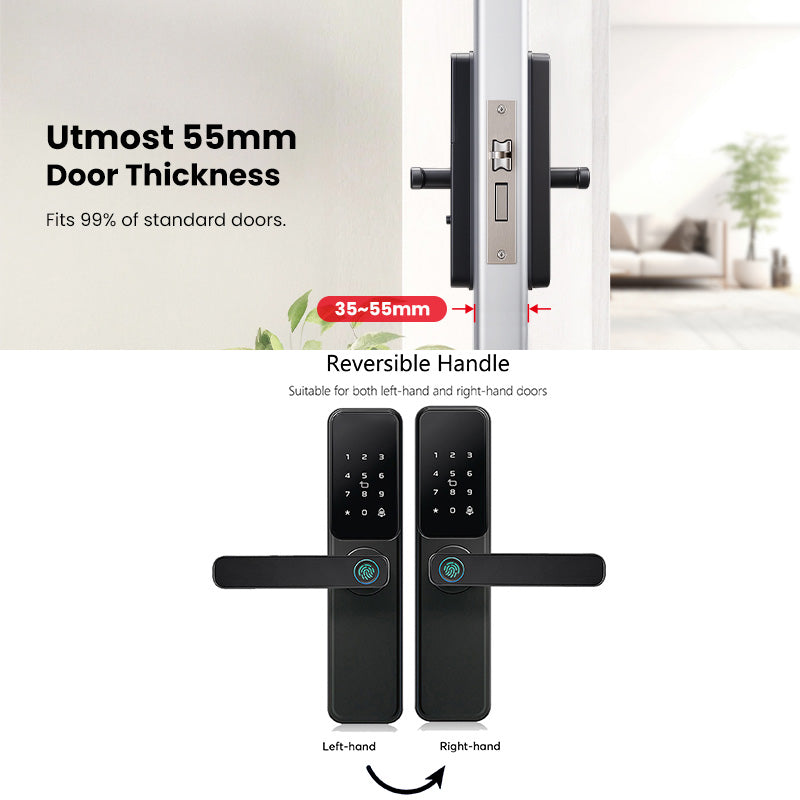 DG01-New TTLock App Biometric Smart Door Lock with Handle,Keyless Entry Door Lock,Electronic anti-lock Button,Adjustable Handle Direction, Fingerprint Smart Locks for Front Door