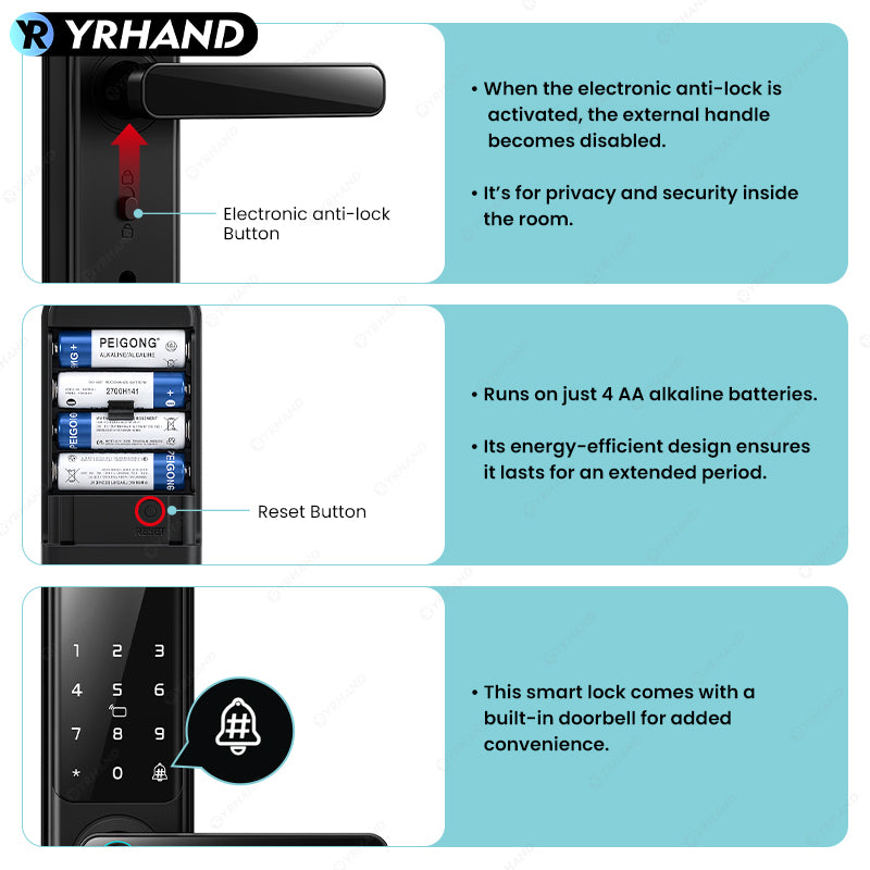 DG01-TTLock App Biometric Fingerprint Smart Door Lock,Adjustable handle direction,Electronic anti-lock Button,Password RFID Card Keyless Security Entry Electronic Smart Lock for Home Apartment