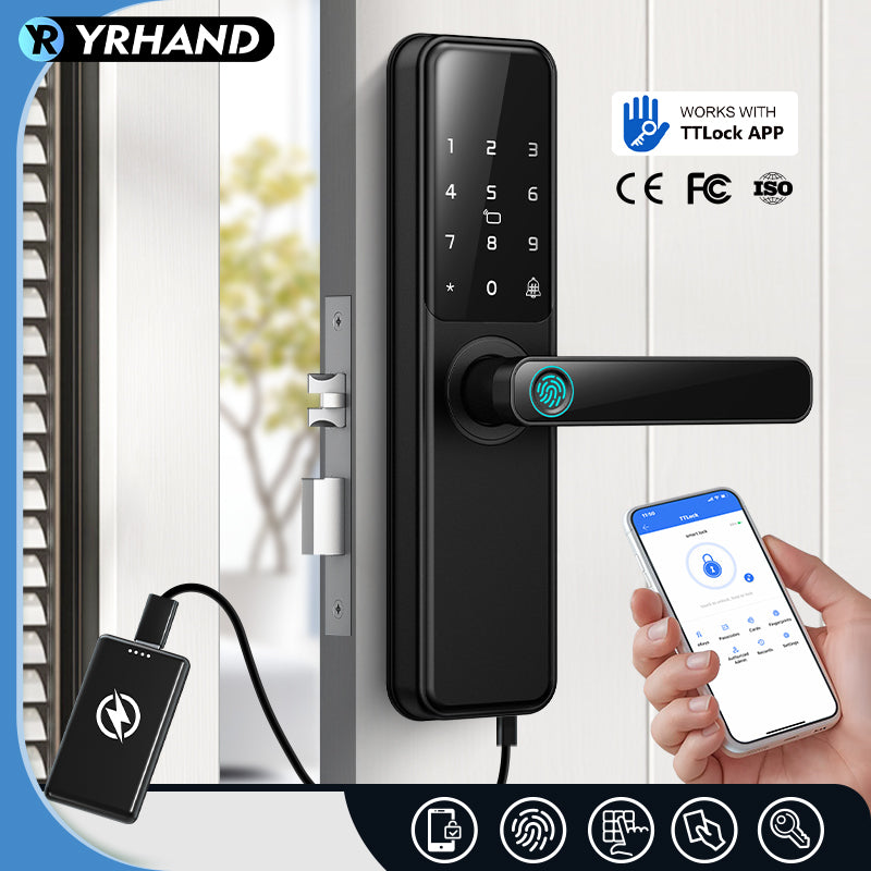 DG01-TTLock App Biometric Fingerprint Smart Door Lock,Adjustable handle direction,Electronic anti-lock Button,Password RFID Card Keyless Security Entry Electronic Smart Lock for Home Apartment