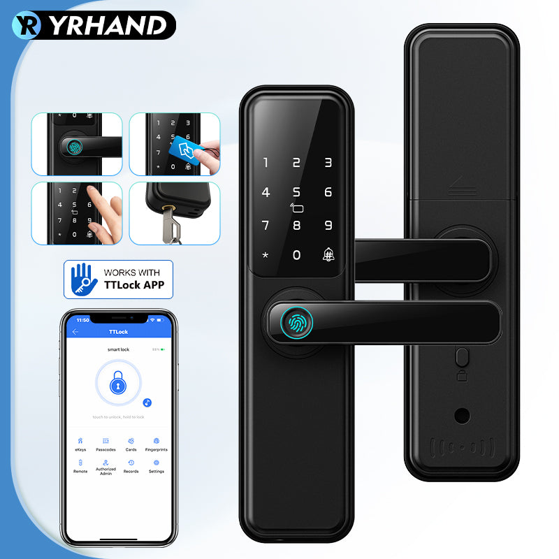 DG01-New TTLock App Biometric Smart Door Lock with Handle,Keyless Entry Door Lock,Electronic anti-lock Button,Adjustable Handle Direction, Fingerprint Smart Locks for Front Door
