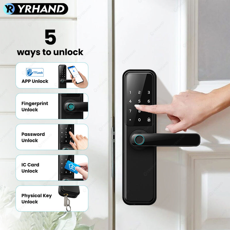 DG01-New TTLock App Biometric Smart Door Lock with Handle,Keyless Entry Door Lock,Electronic anti-lock Button,Adjustable Handle Direction, Fingerprint Smart Locks for Front Door