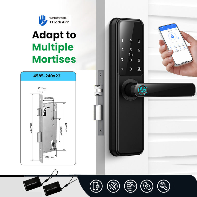 DG01-New Fingerprint Smart Door Lock with 4585 Mortise,5-in-1 Unlock Methods Keyless Door Lock, Secure Keyless Entry, Interchangeable Handles Left and Right,TTLock App Remote Control