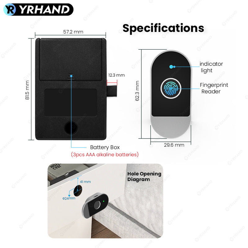 C100-Fingerprint Smart Cabinet Lock,TUYA App Biometric Keyless Entry Remote Access Drawer Filing Cabinet Furniture Cupboard Locks,Black