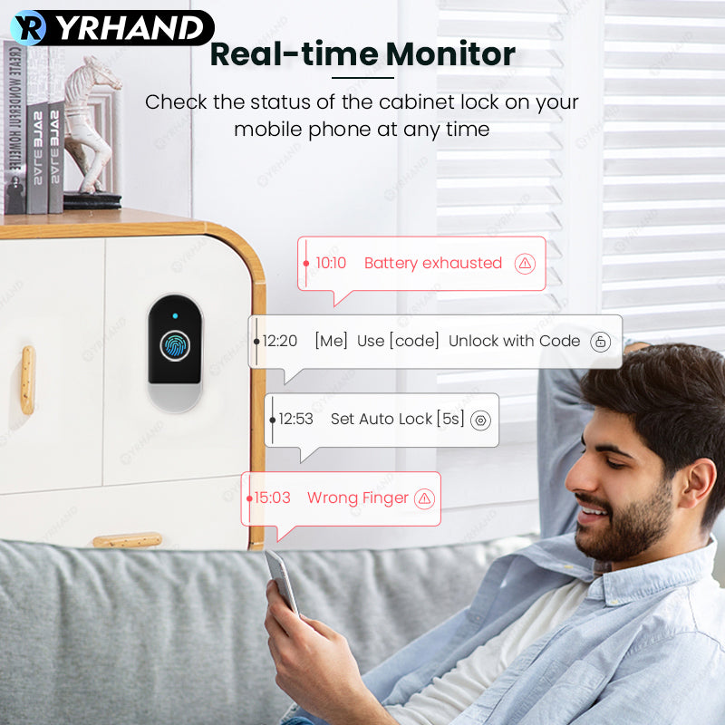 C100-Fingerprint Smart Cabinet Lock,TUYA App Biometric Keyless Entry Remote Access Drawer Filing Cabinet Furniture Cupboard Locks,Black