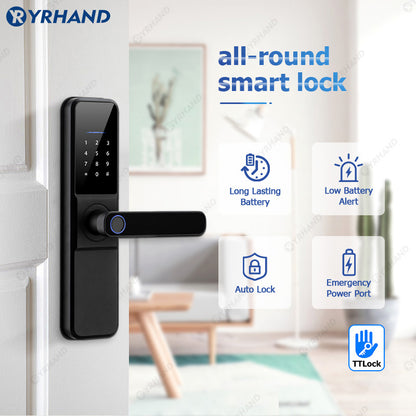 YRHAND H01 Tuya wifi App Unlock fechadura Biometric eletronica digital Waterpoof Fingerprint IC card Smart Door Lock for Home