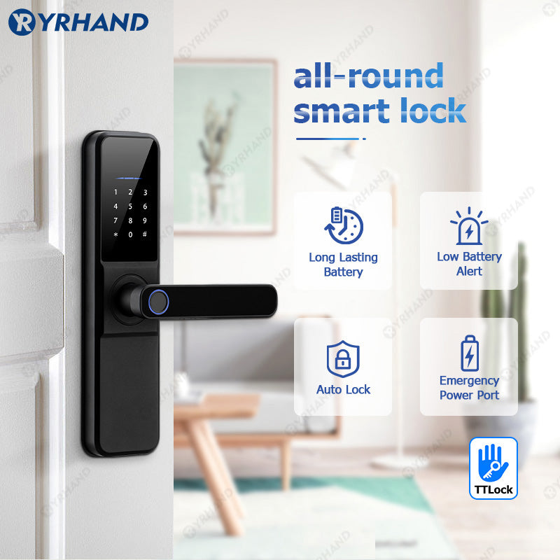 YRHAND H01 Tuya wifi App Unlock fechadura Biometric eletronica digital Waterpoof Fingerprint IC card Smart Door Lock for Home