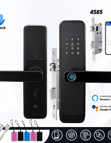 H03-Electronic Smart Door Lock, Intelligent Fingerprint Lock with standard Mortise 4585, Keyless Entry Door Lock with Handle, Code Door lock with Keypad, TTlock App Control