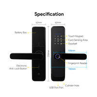H03-Electronic Smart Door Lock, Intelligent Fingerprint Lock with standard Mortise 4585, Keyless Entry Door Lock with Handle, Code Door lock with Keypad, TTlock App Control