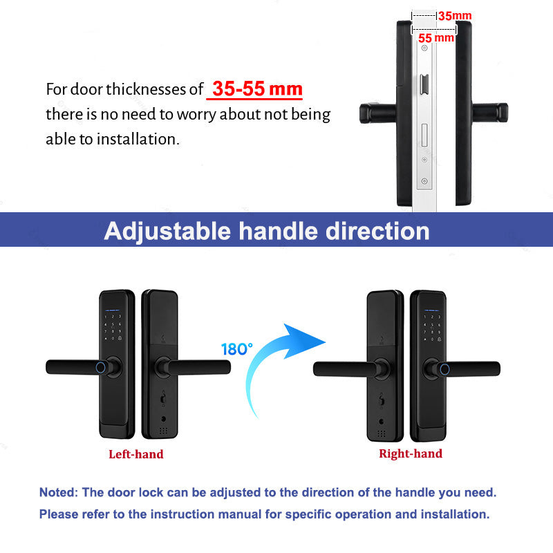 H03-Electronic Smart Door Lock, Intelligent Fingerprint Lock with standard Mortise 4585, Keyless Entry Door Lock with Handle, Code Door lock with Keypad, TTlock App Control
