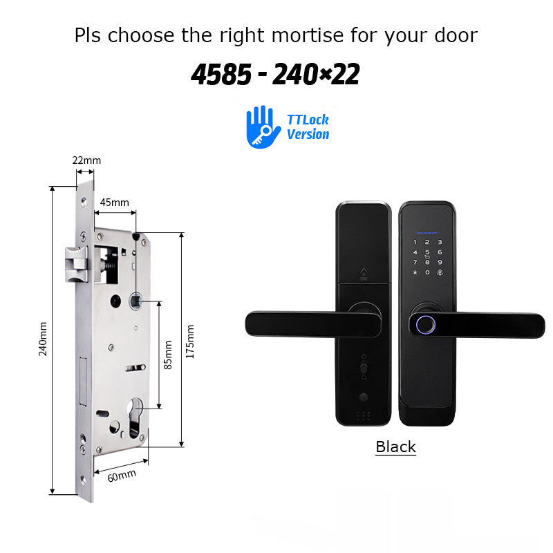 H03-Electronic Smart Door Lock, Intelligent Fingerprint Lock with standard Mortise 4585, Keyless Entry Door Lock with Handle, Code Door lock with Keypad, TTlock App Control