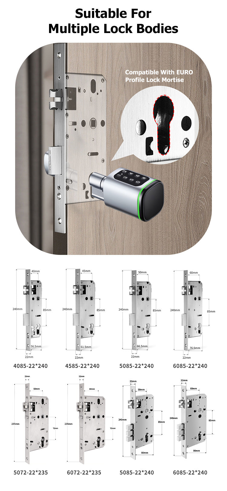 K1P-New Adjustable Replacement Electronic Door lock Digital Password Keypad FRID Card Keyless Smart Cylinder Lock TTLock App Remote Control