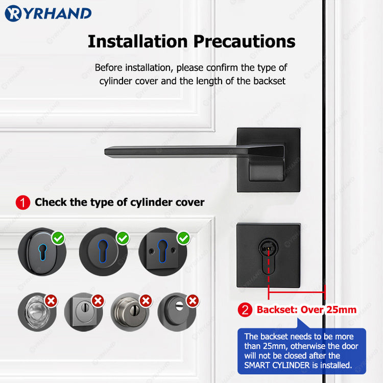 K1P-YRHAND Cylinder Electronic Smart Door Lock FRID Card Digital Password Keyless Security Entry Smart Lock Tuya App Control