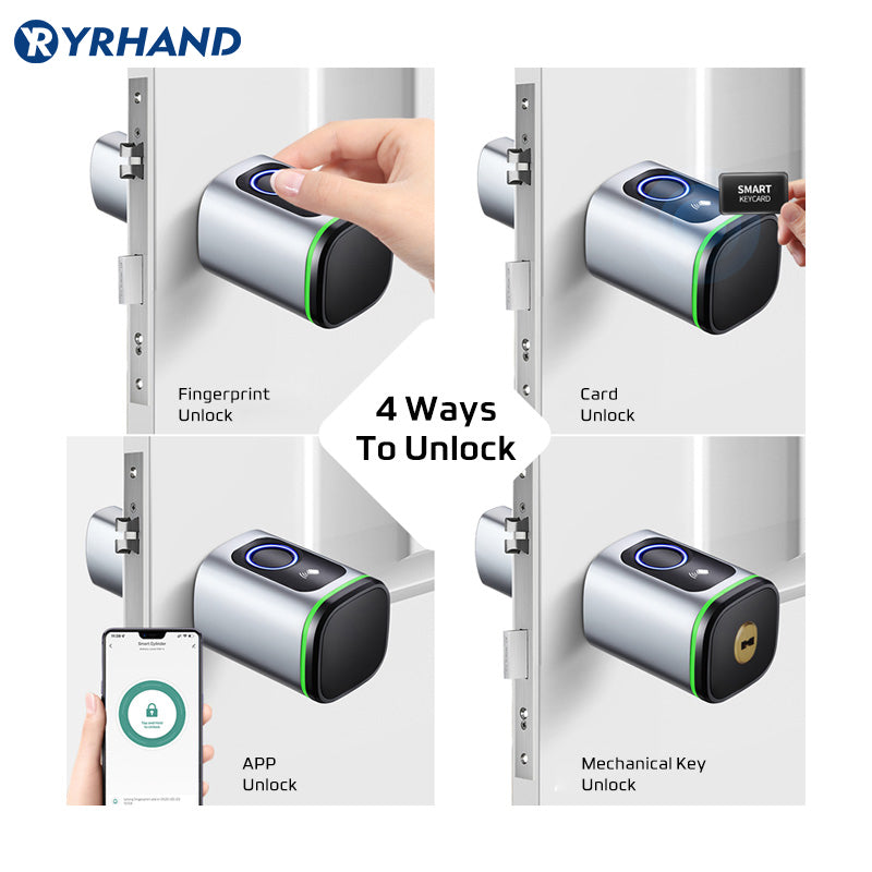 K1F-YRHAND Tuya App Cylinder Electronic Smart Door Lock Fingerprint FRID Card Mechanical Key Unlock