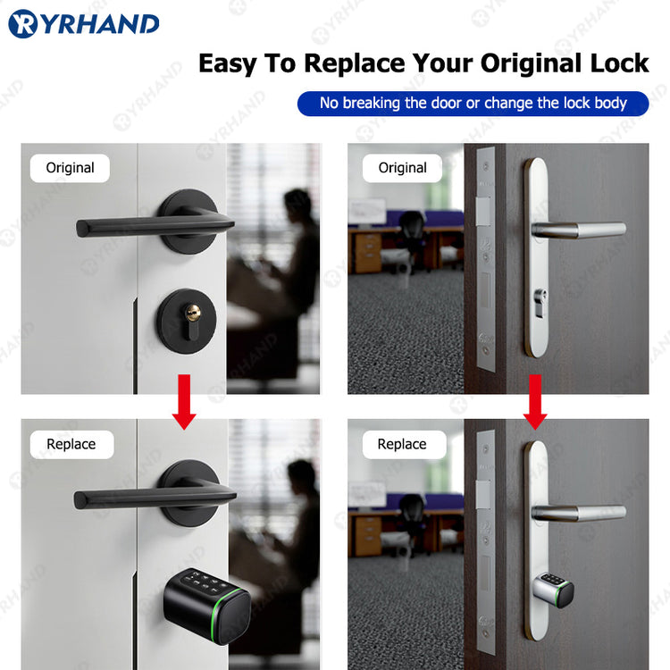 K1P-YRHAND Cylinder Electronic Smart Door Lock FRID Card Digital Password Keyless Security Entry Smart Lock Tuya App Control